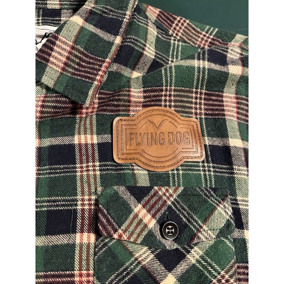RARE Flying Dog Brewery Long Sleeve Plaid Flannel Shirt Leather Logo XL Beer IPA - Picture 5 of 8